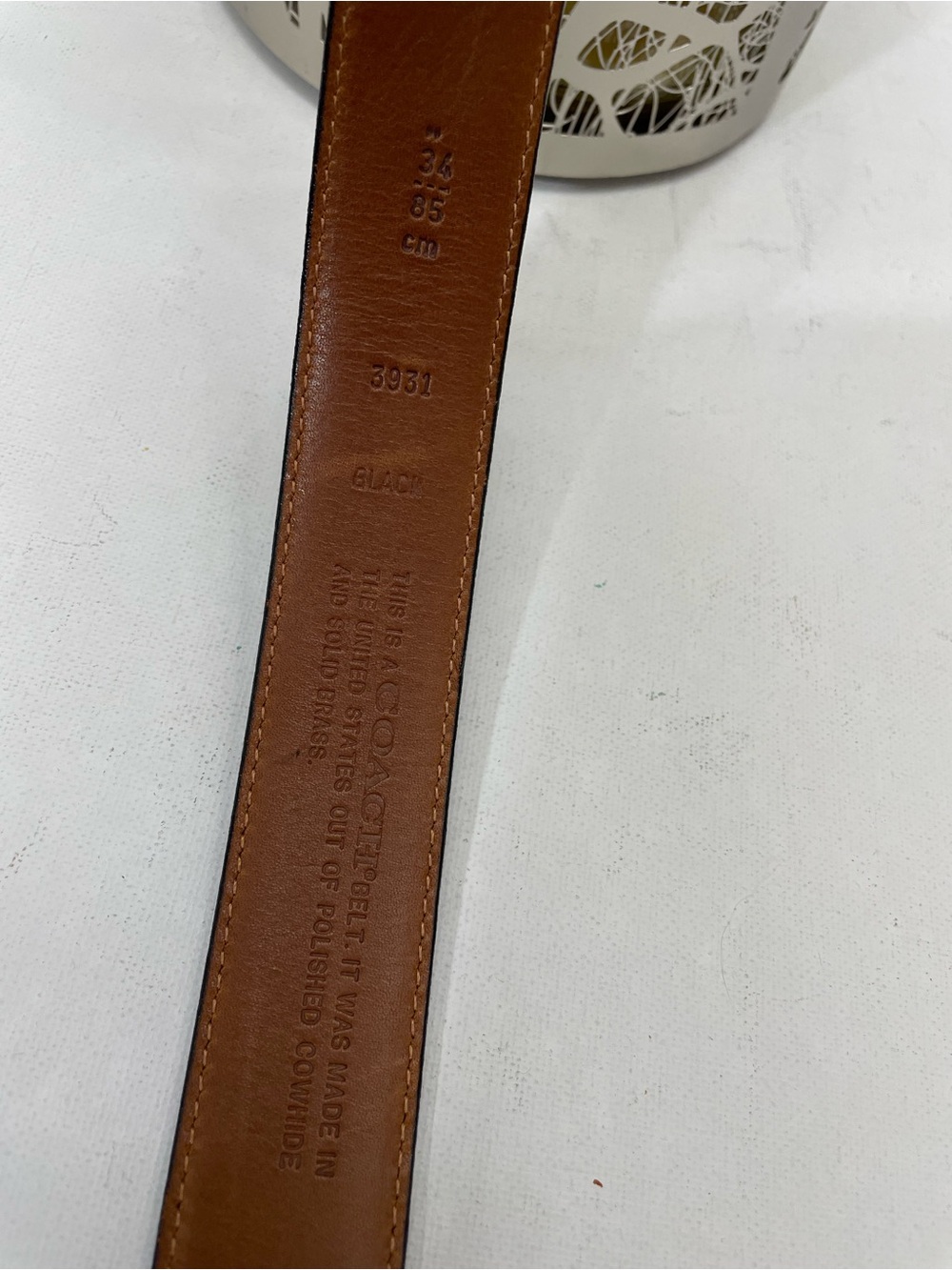 Vintage Coach Womens Black Leather Belt Brass Buckle Size 34” 85cm - Picture 6 of 10